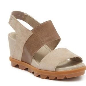 Sorel joanie li leather suede stylish Tan Women's Sandals wedges